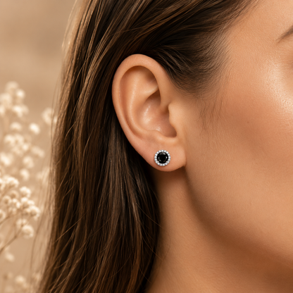 Black Halo Moissanite Stud Earrings