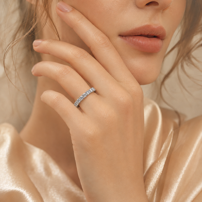 Aliança de casamento de anel de meia eternidade de moissanite com corte brilhante redondo de 3 mm