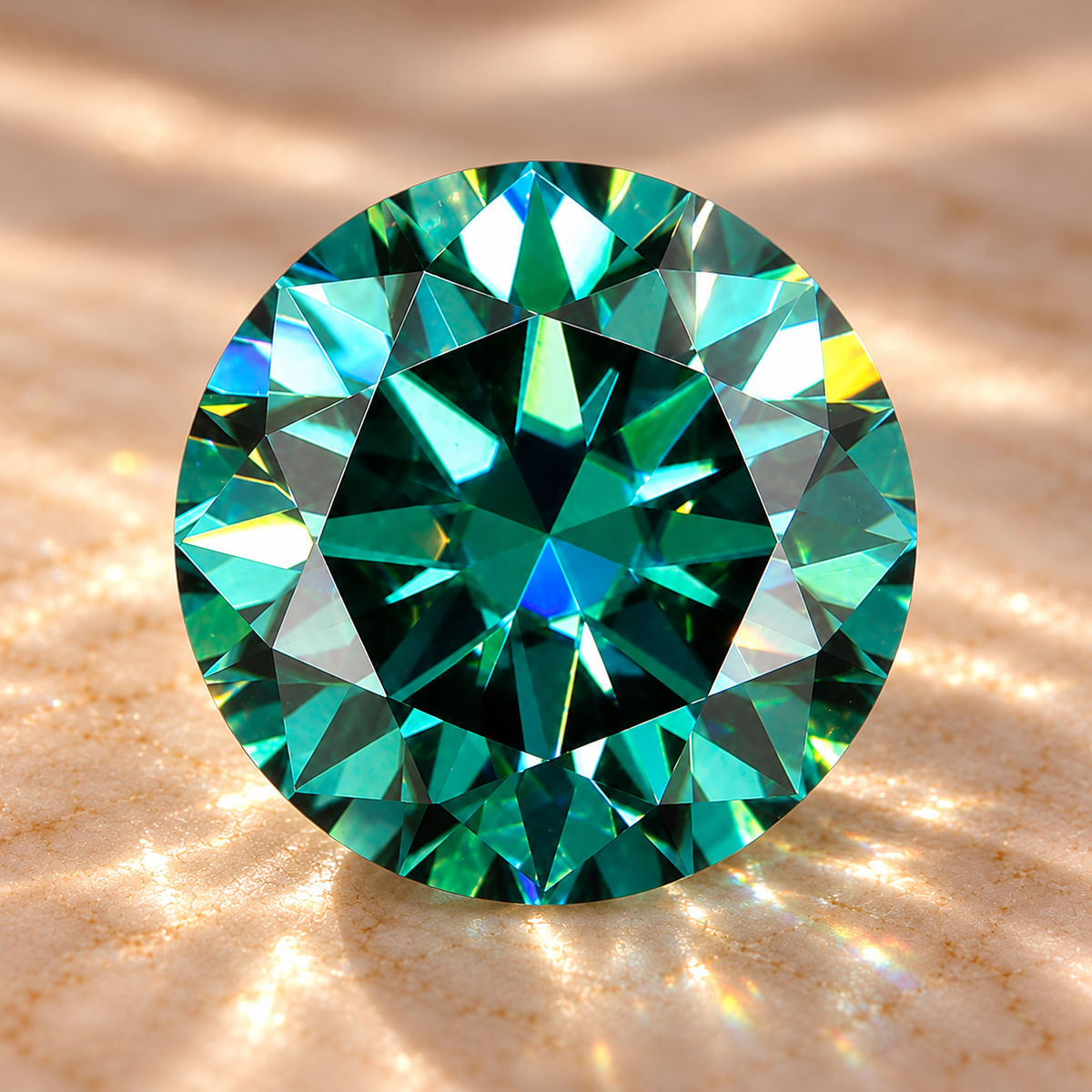 Emerald Green Round Brilliant Cut Moissanites