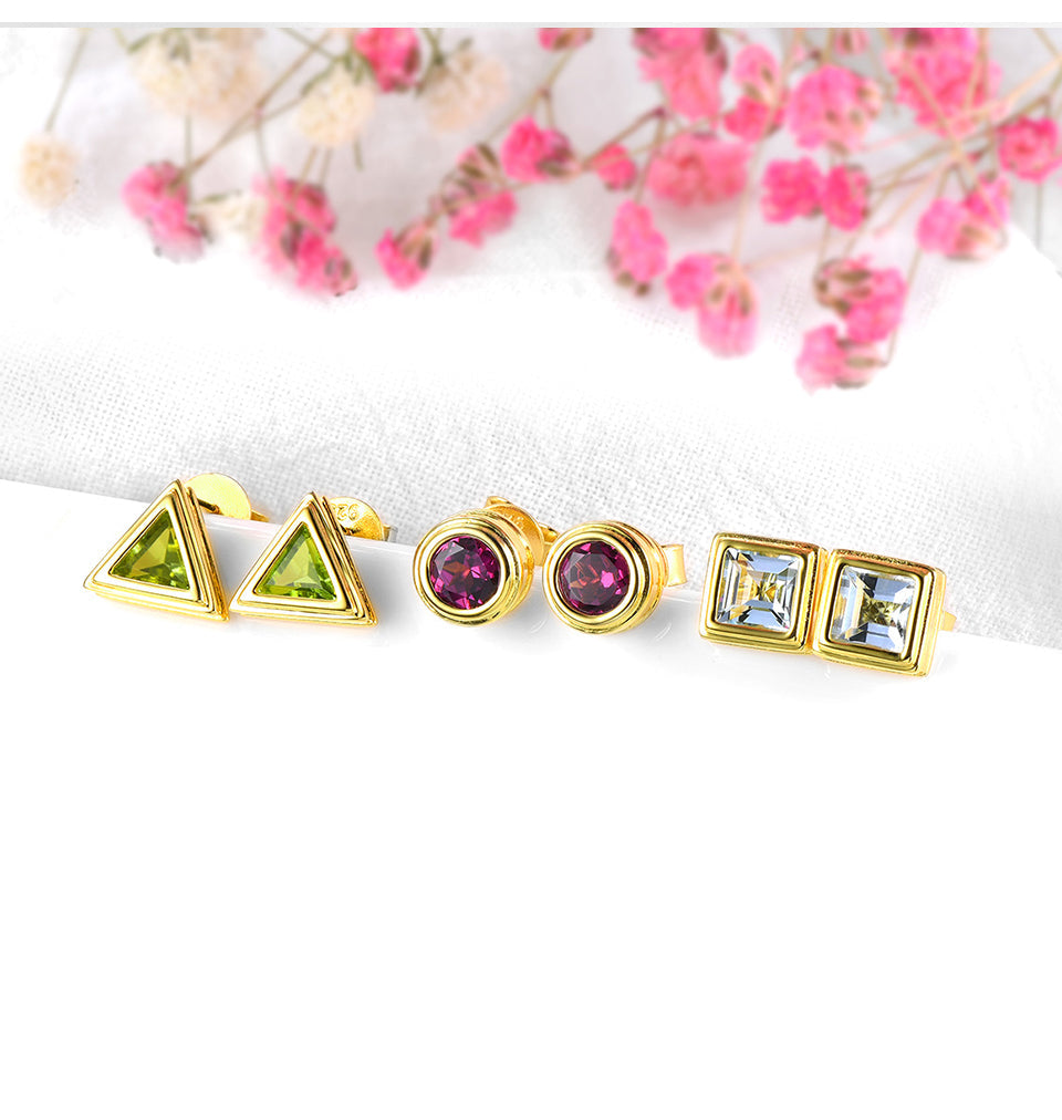 Geometric Designed Natural Gemstone Stud Earrings - Your Choice of Gemstone - Premium Jewelry from Dazzling Delights - Just $74.95! Shop now at Dazzling Delights