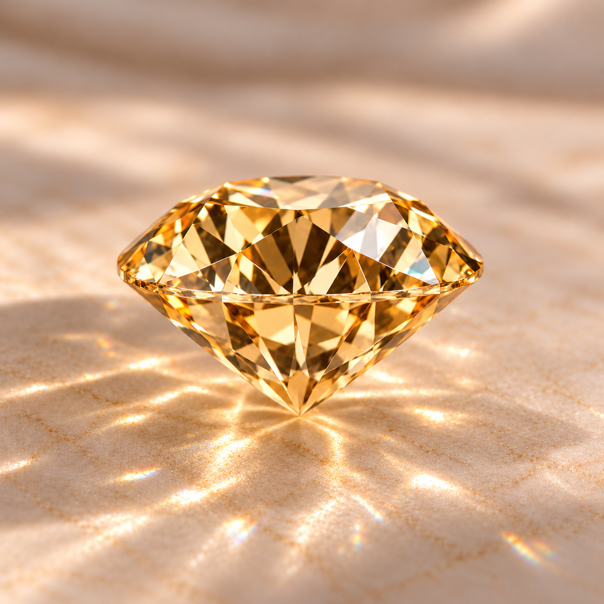 Vivid Champagne Round Brilliant Cut Moissanites
