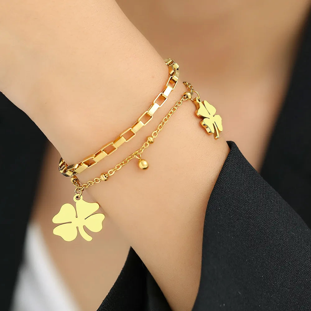 Titanium Four Leaf Clover Bracelet - Premium Jewelry from Dazzling Delights - Just $28.95! Shop now at Dazzling Delights