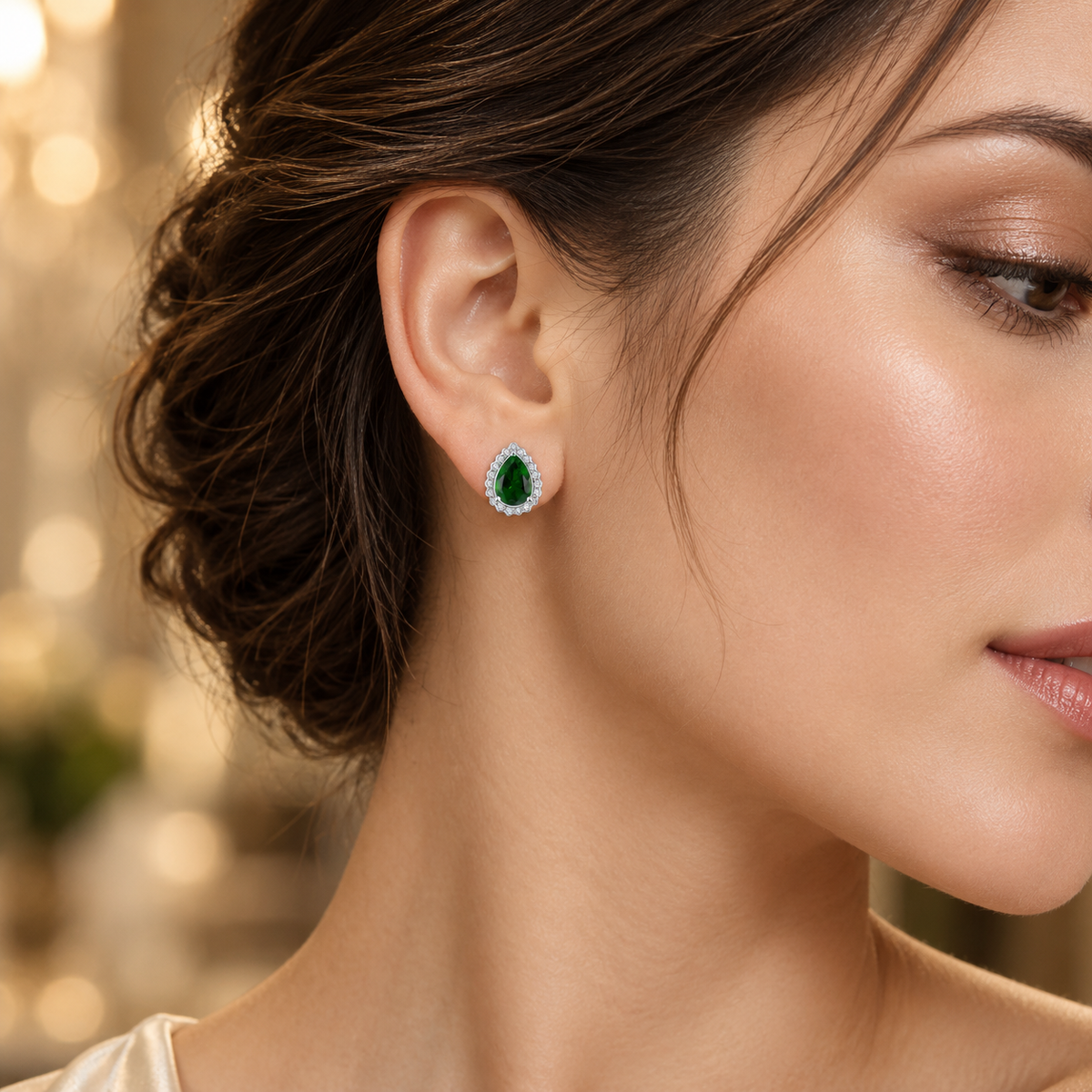 Natural Chrome Diopside & Moissanite Halo Stud Earrings