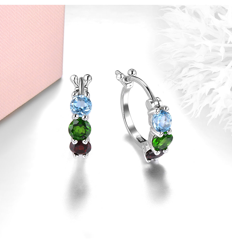 Tri-Stone Round Cut Natural Gemstone Earrings - Your Choice of Gemstones - Premium Jewelry from Dazzling Delights - Just $92.95! Shop now at Dazzling Delights