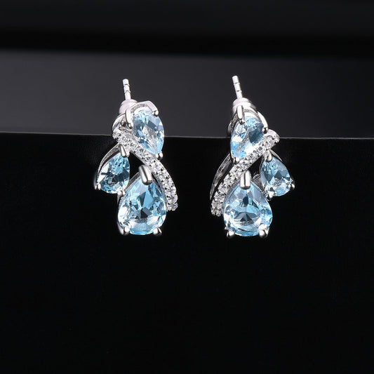 Tri-Stone Pear Cut Natural Topaz Stud Earrings - Premium Jewelry from Dazzling Delights - Just $79.95! Shop now at Dazzling Delights
