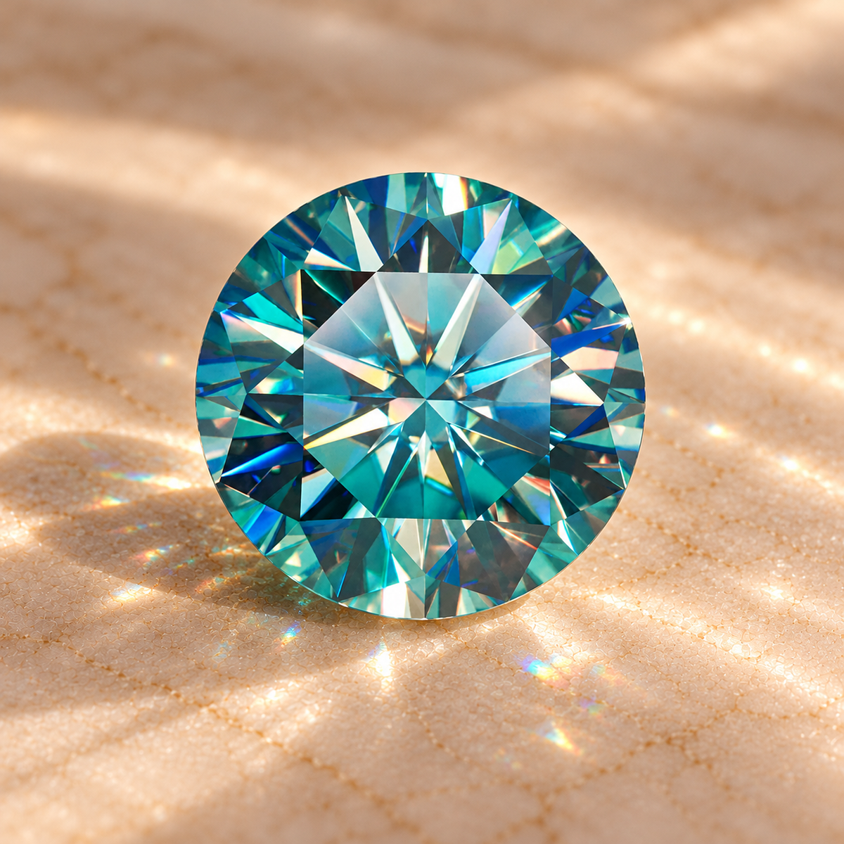 Bluish Green Round Brilliant Cut Moissanites