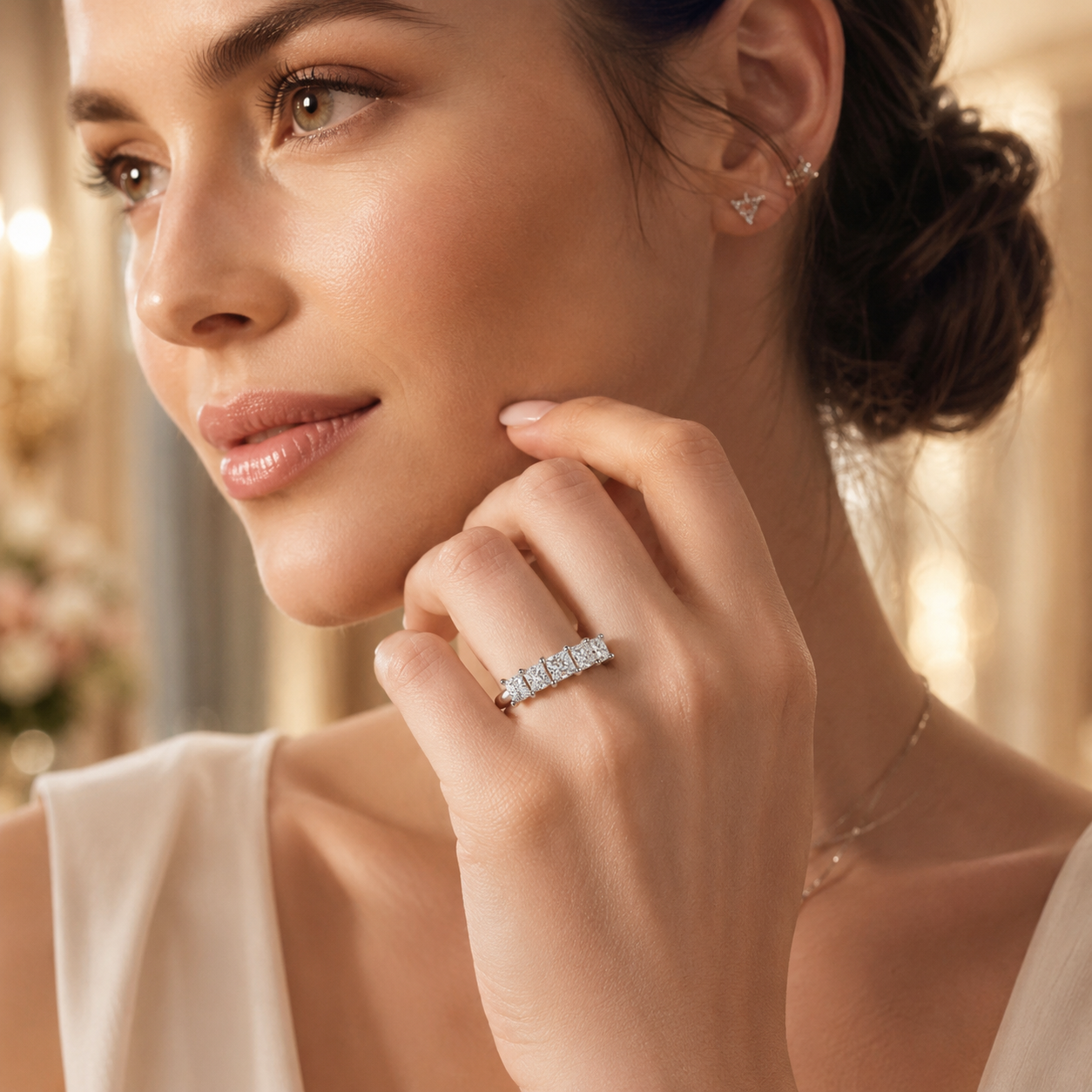Five Stone Princess Cut Moissanite Anniversary Ring