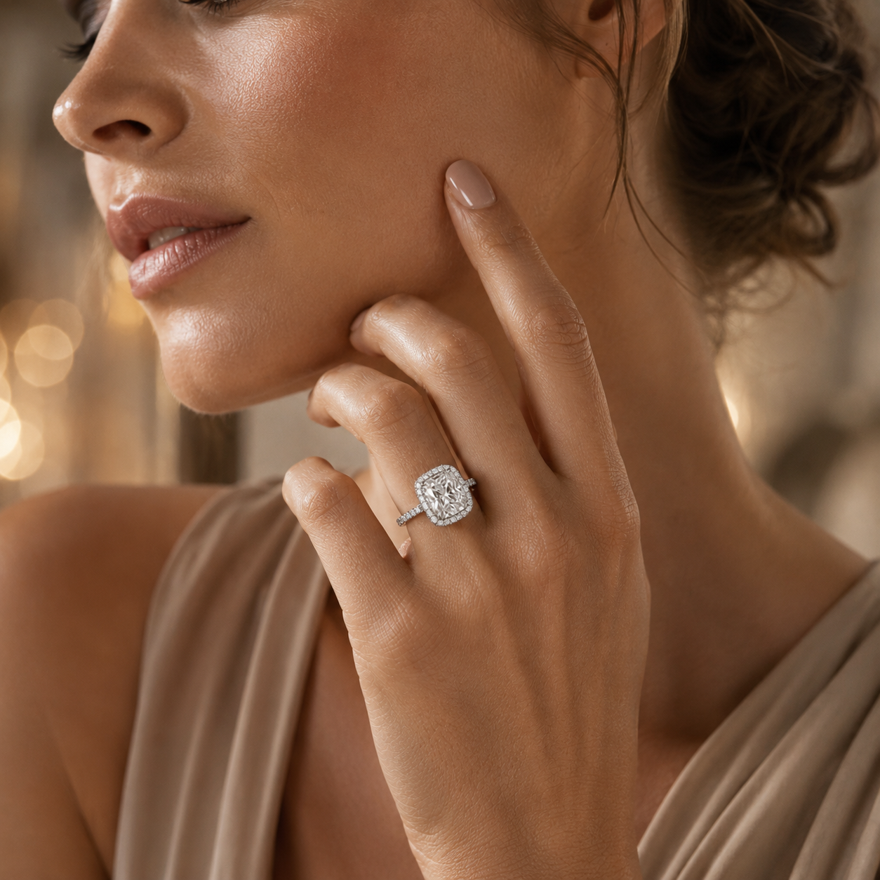 Anel Halo de Moissanite com corte almofadado de 5 quilates 