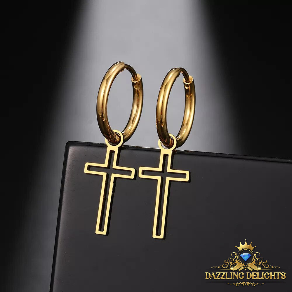 Titanium Hollow Cross Sleeper Dangle Earrings - Premium Jewelry from Dazzling Delights - Just $29.95! Shop now at Dazzling Delights