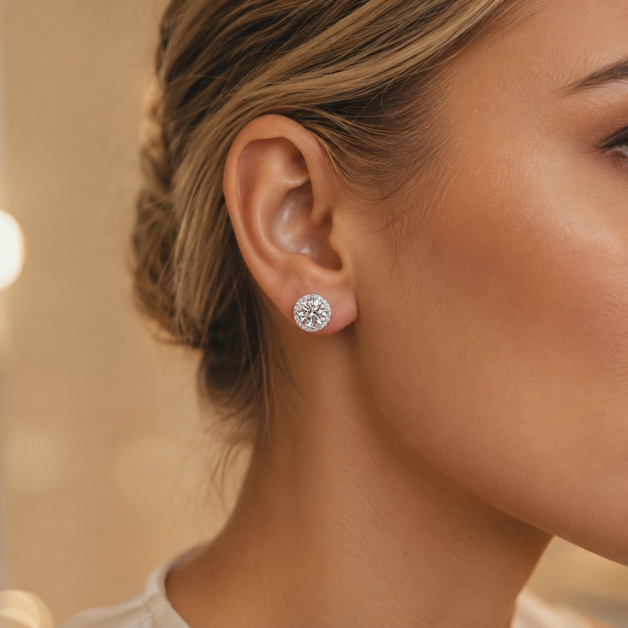 Brincos redondos de corte brilhante Moissanite Halo 