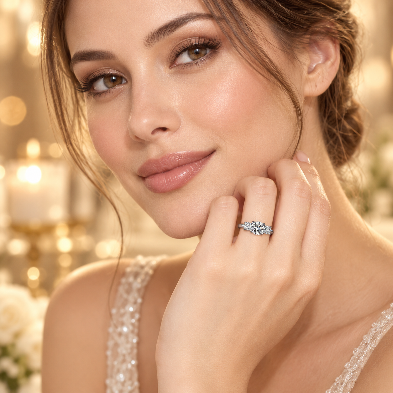 Anillo de trilogía de moissanita de 2 quilates 