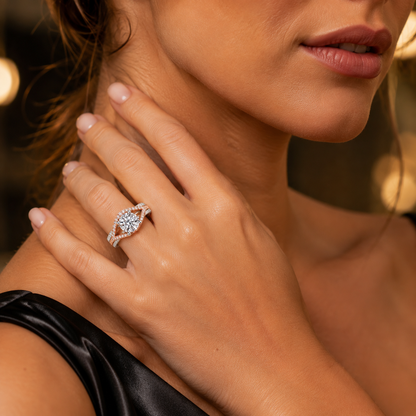 2ct Two-Tone Round Brilliant Moissanite Marquise Frame Engagement Ring