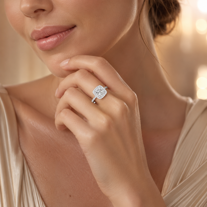 Anel de Halo Duplo Moissanite Corte Princesa 