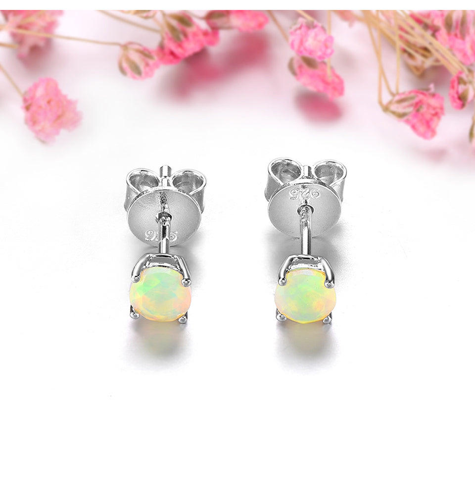 4mm Round Cut Natural Opal Stud Earrings - Premium Jewelry from Dazzling Delights - Just $67.95! Shop now at Dazzling Delights