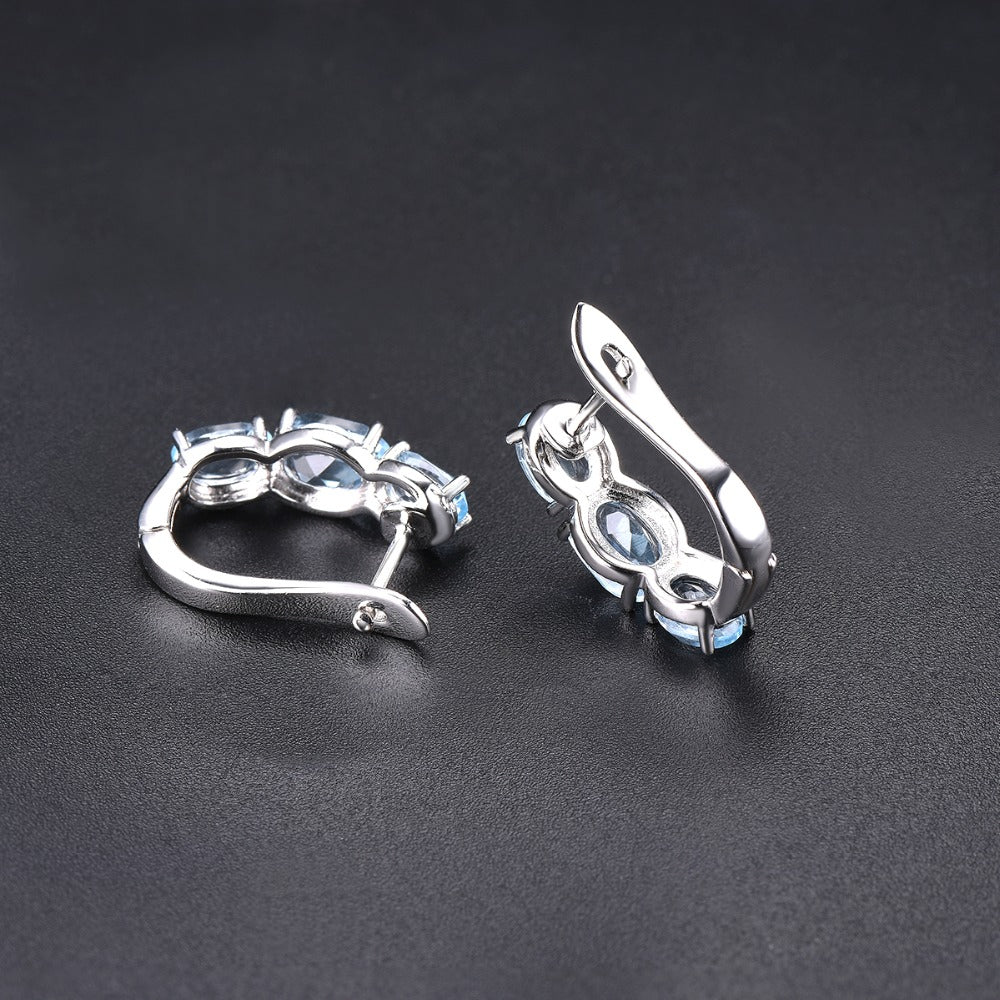 Tri-Stone Oval Cut Natural Topaz Hoop Earrings - Premium Jewelry from Dazzling Delights - Just $79.95! Shop now at Dazzling Delights