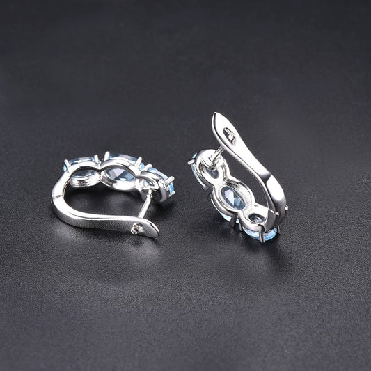 Tri-Stone Oval Cut Natural Topaz Hoop Earrings - Premium Jewelry from Dazzling Delights - Just $79.95! Shop now at Dazzling Delights