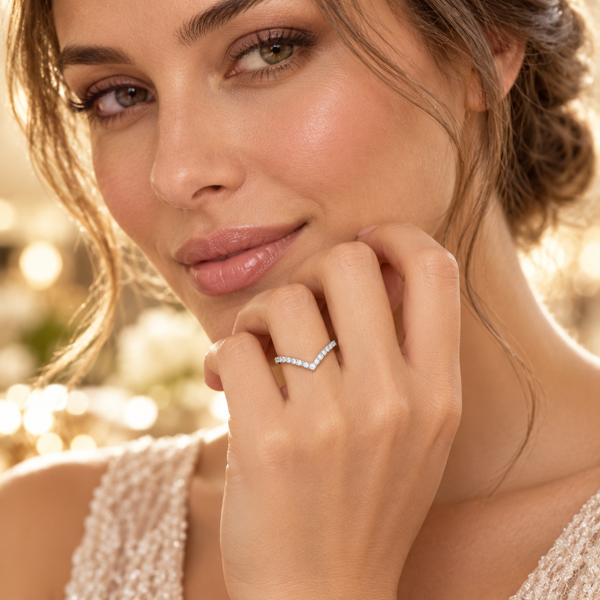 Moissanite Pavé Chevron Wedding Band
