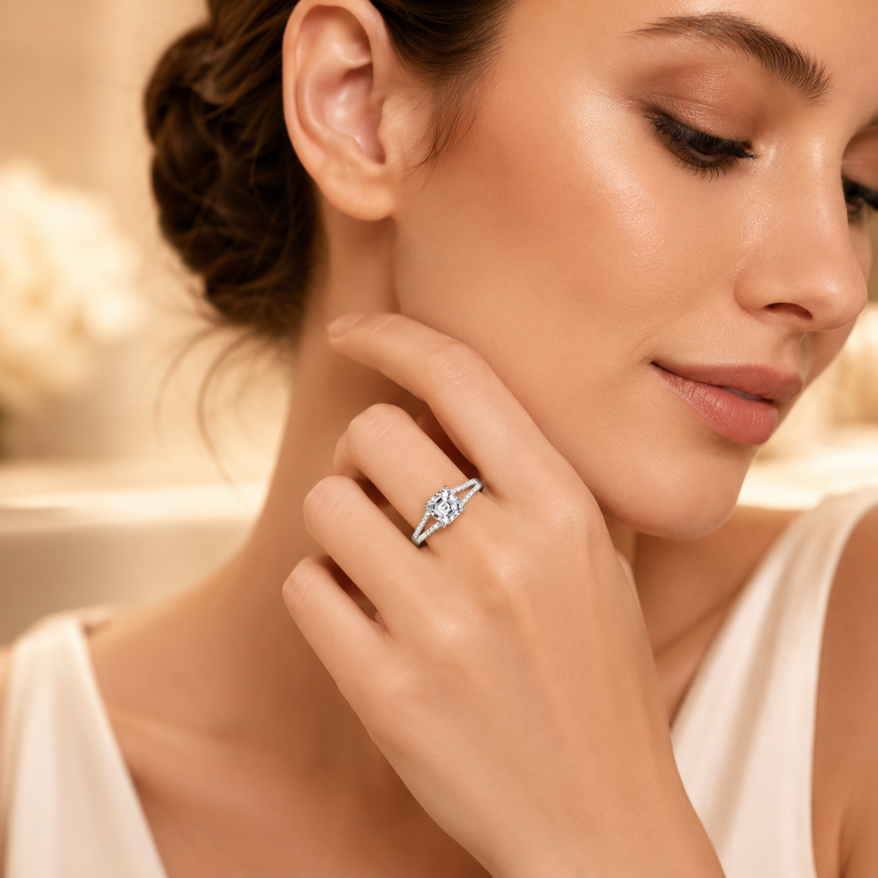 Asscher Cut Moissanite Split-Band Engagement Ring