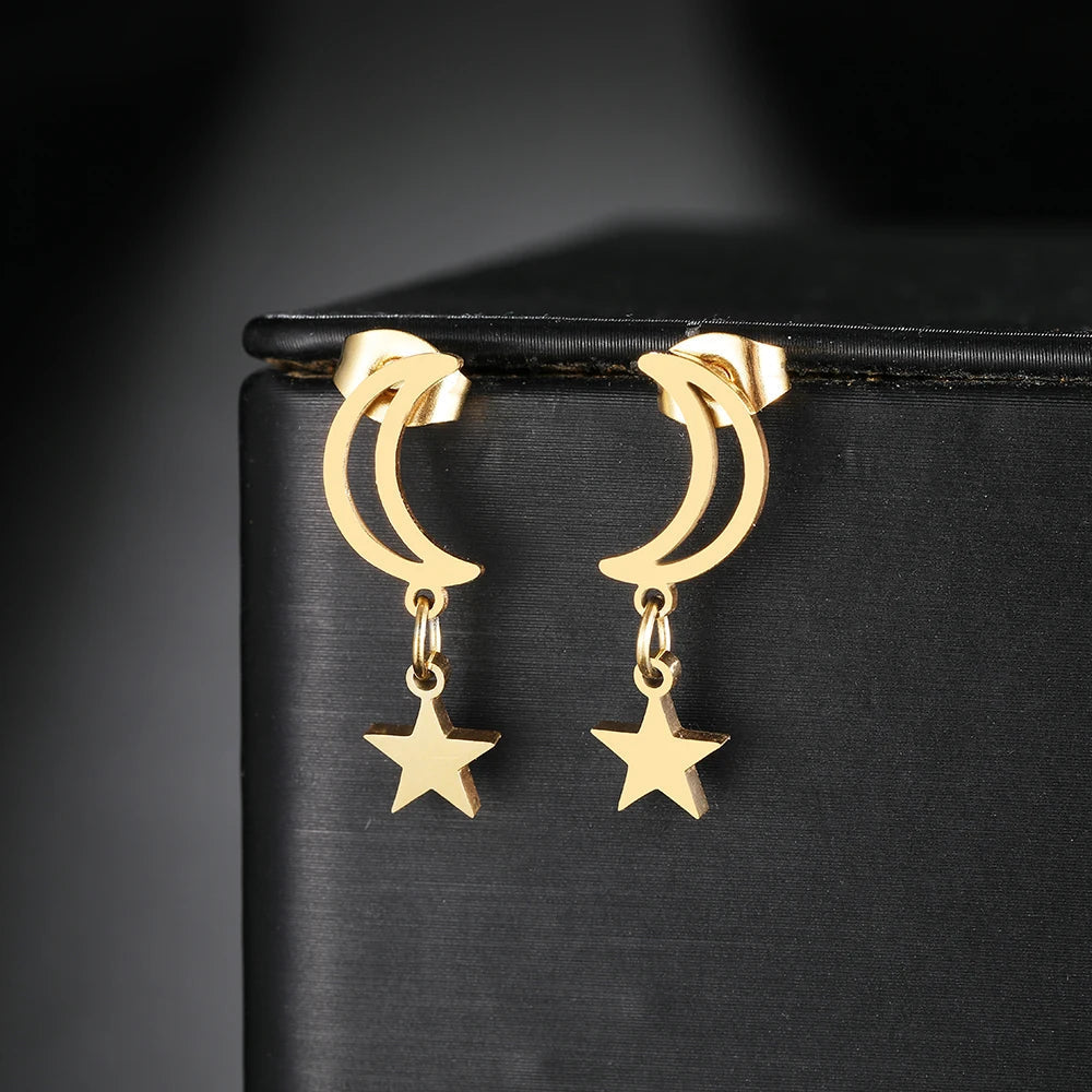 Titanium Moon and Star Stud Earrings - Premium Jewelry from Dazzling Delights - Just $27.95! Shop now at Dazzling Delights