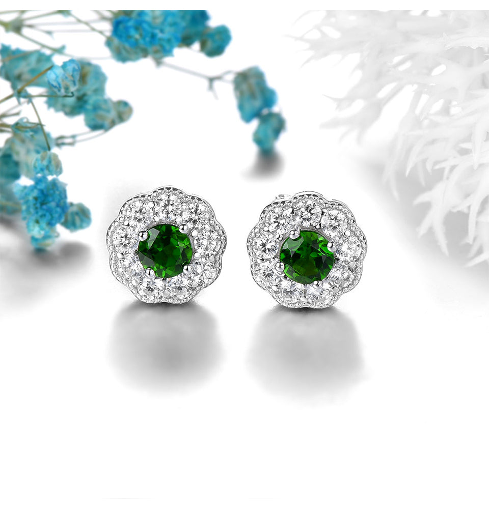 4mm Round Cut Natural Chrome Diopside Halo Stud Earrings - Premium Jewelry from Dazzling Delights - Just $74.95! Shop now at Dazzling Delights