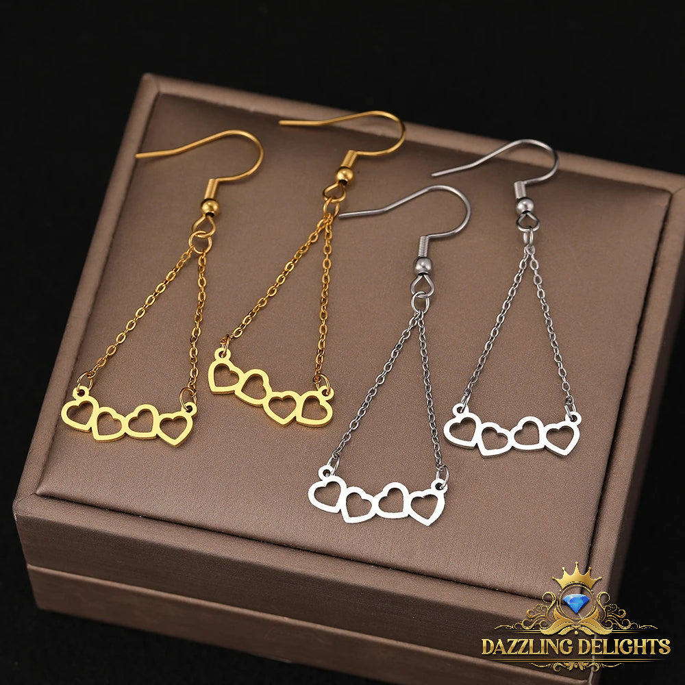 Titanium Four Hearts Dangle Earrings - Premium Jewelry from Dazzling Delights - Just $28.95! Shop now at Dazzling Delights