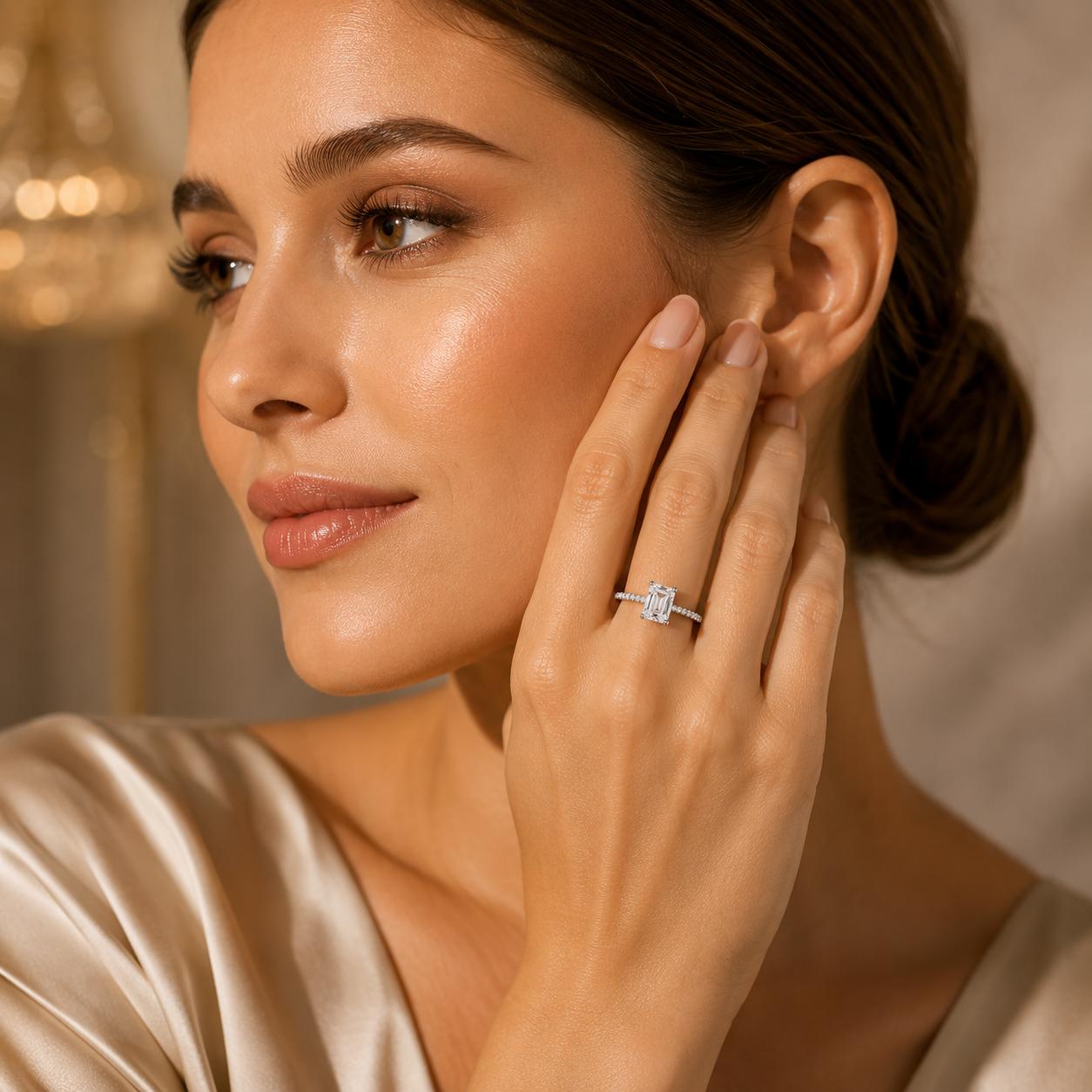 Anel Moissanite Corte Esmeralda 
