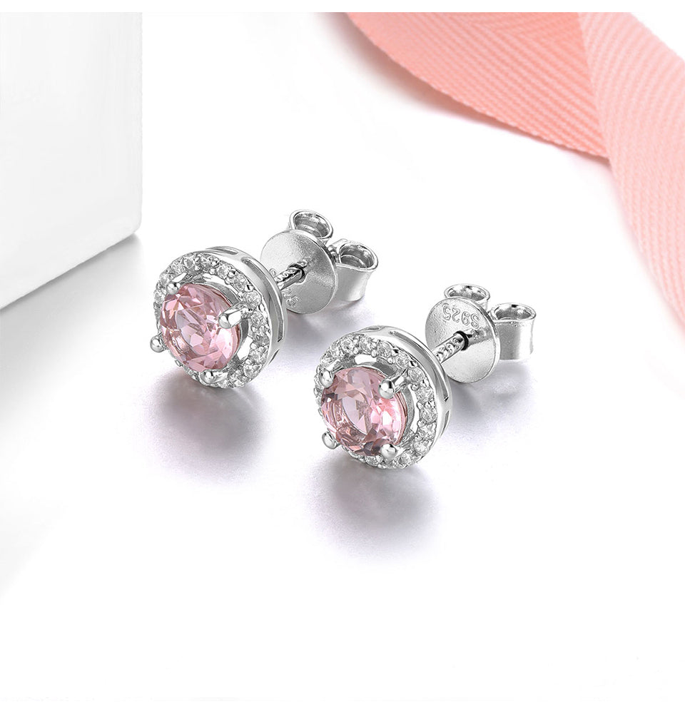 5mm Round Cut Natural Light Pink Tourmaline Halo Stud Earrings - Premium Jewelry from Dazzling Delights - Just $92.95! Shop now at Dazzling Delights