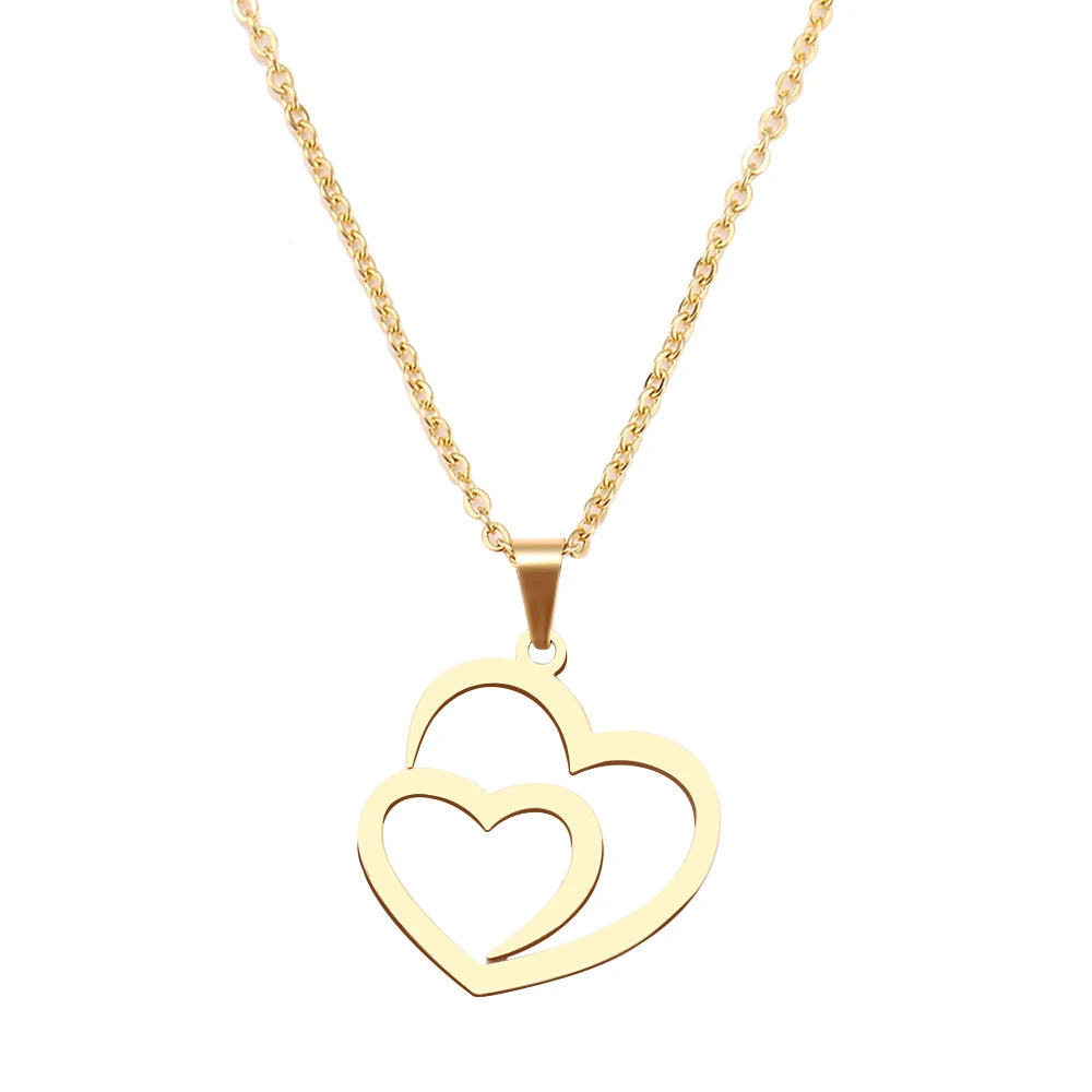 Gold Titanium Double Heart Pendant Necklace - Premium Jewelry from Dazzling Delights - Just $28.95! Shop now at Dazzling Delights