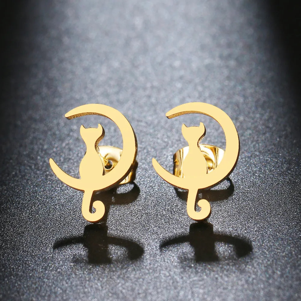 Titanium Moon Cat Stud Earrings - Premium Jewelry from Dazzling Delights - Just $28.95! Shop now at Dazzling Delights