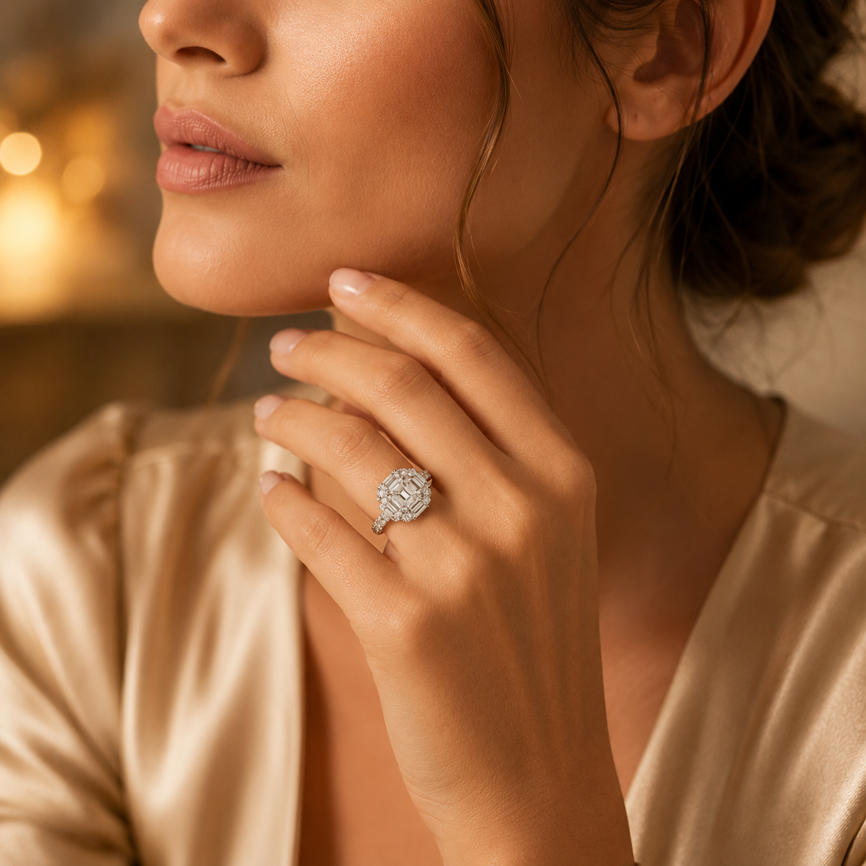 Vintage Asscher Halo Moissanite Engagement Ring