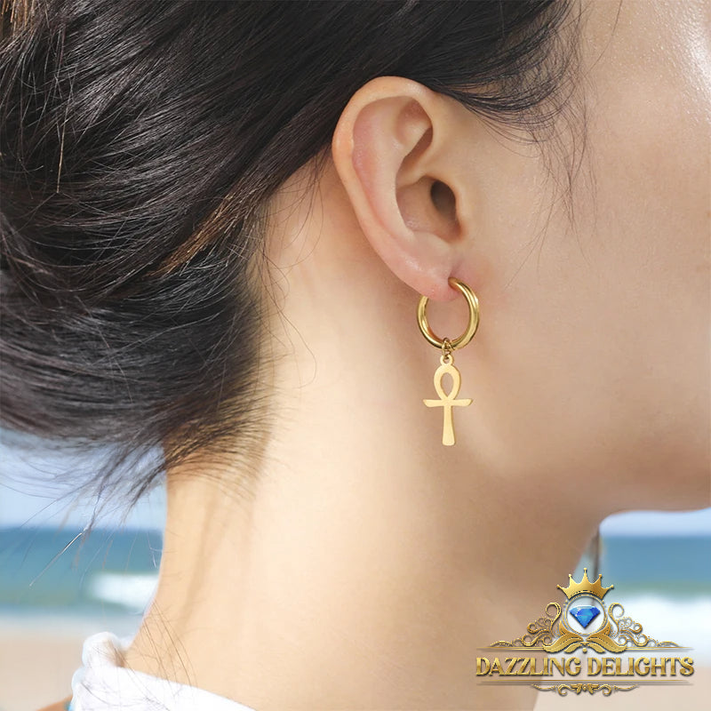 Titanium Ankh Cross Sleeper Dangle Earrings - Premium Jewelry from Dazzling Delights - Just $28.95! Shop now at Dazzling Delights