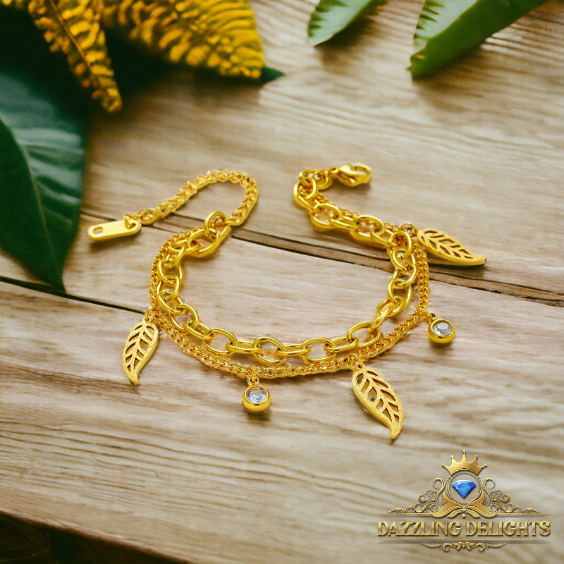 Titanium Sparkle Leaf Charm Bracelet - Premium Jewelry from Dazzling Delights - Just $28.95! Shop now at Dazzling Delights