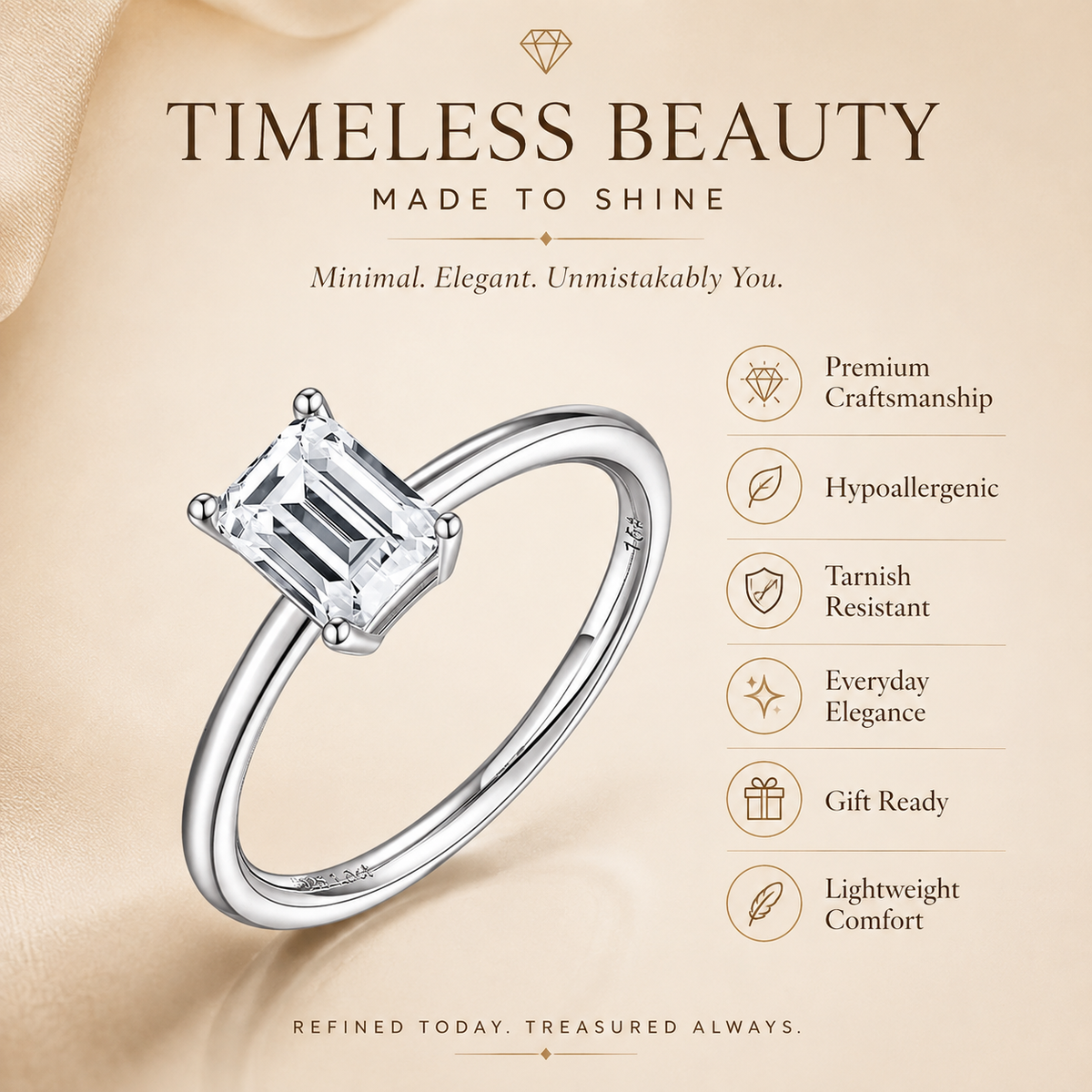 Anillo de compromiso con moissanita y solitario de talla esmeralda 