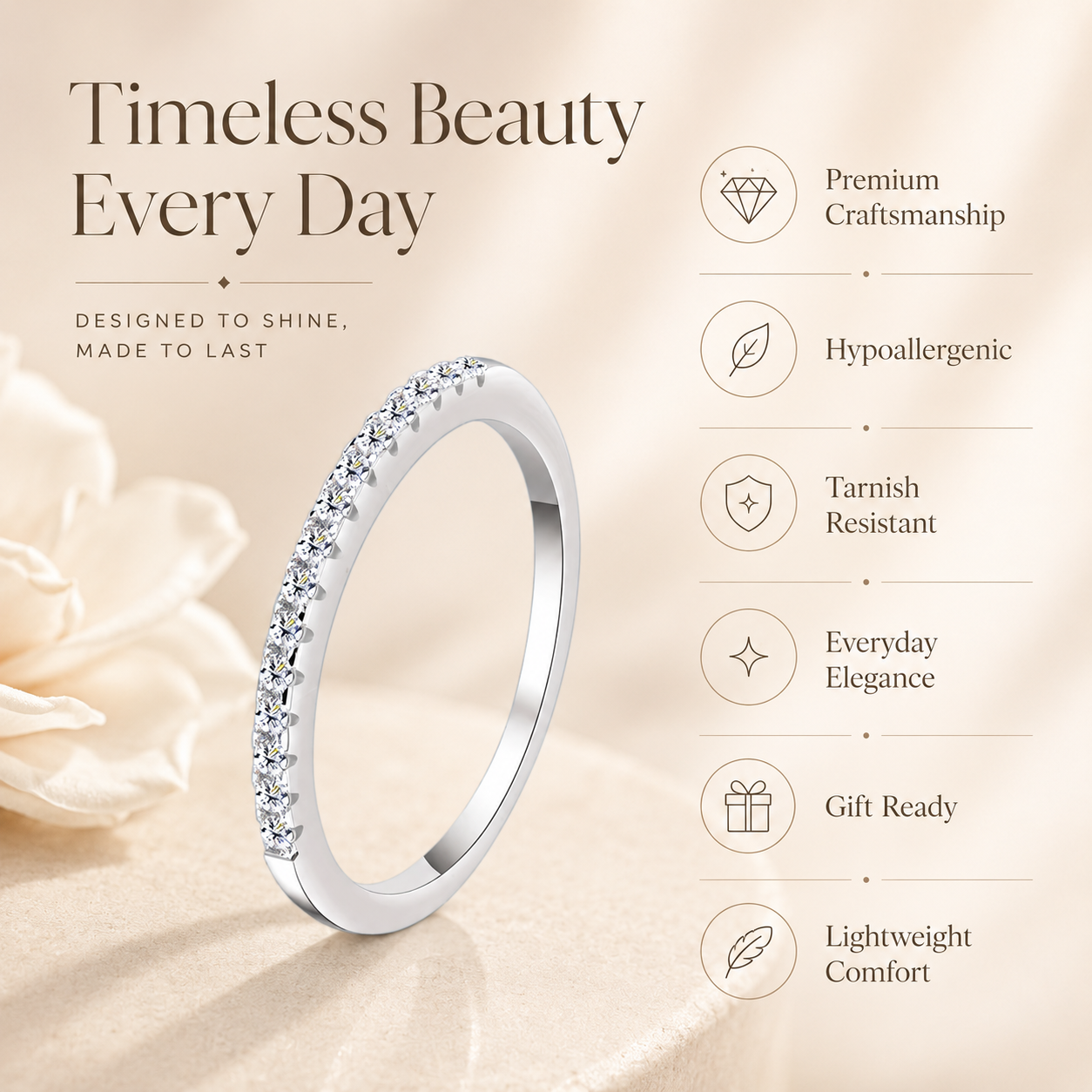 Round Brilliant Moissanite Pavé Half-Eternity Wedding Band