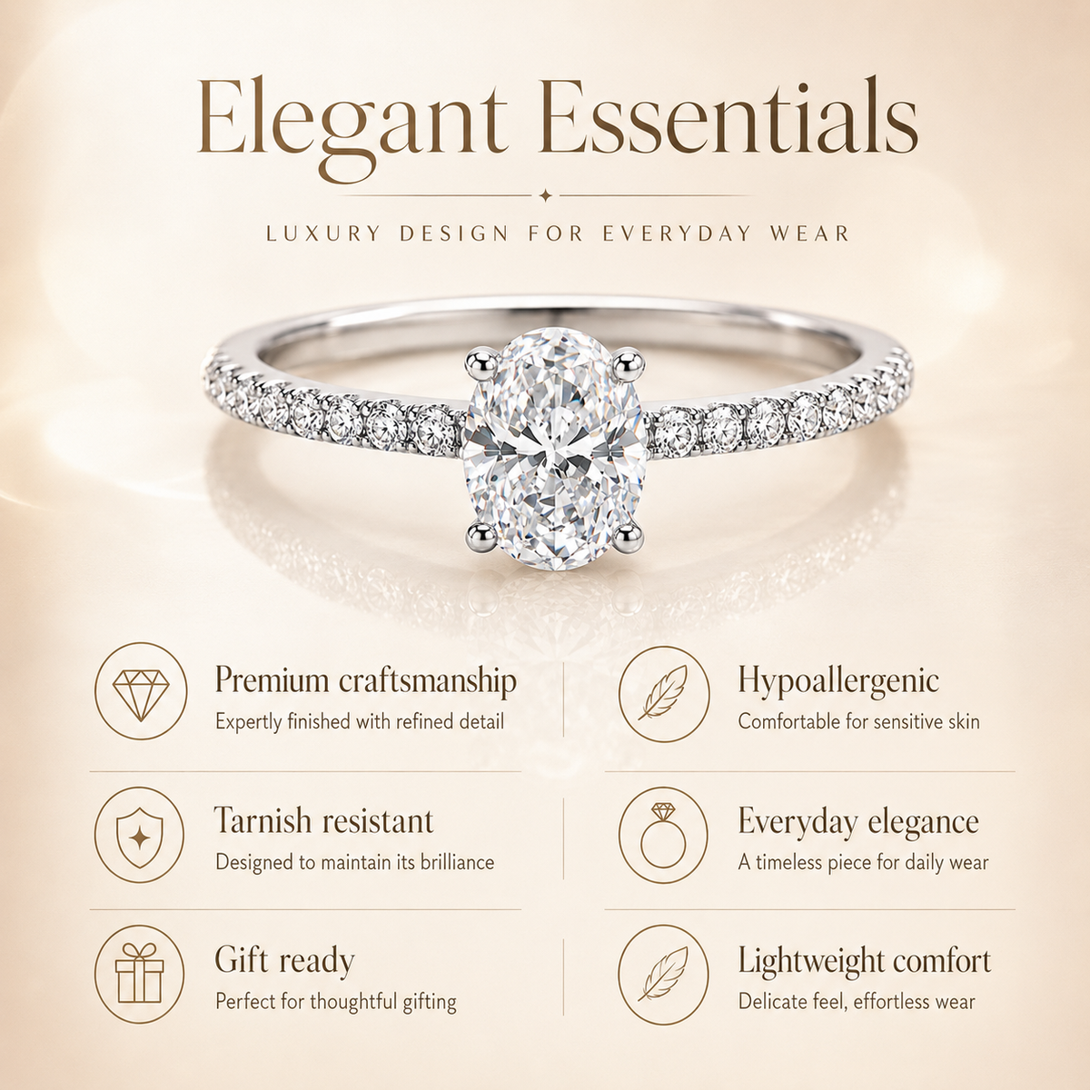 Oval Cut Moissanite Pavé Solitaire Engagement Ring