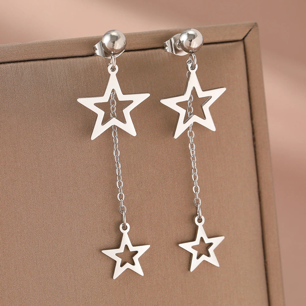 Titanium Double Star Tassle Earrings - Premium Jewelry from Dazzling Delights - Just $28.95! Shop now at Dazzling Delights