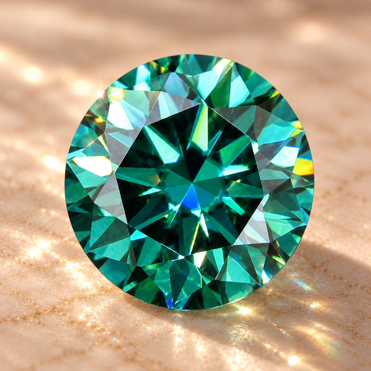 Emerald Green Round Brilliant Cut Moissanites