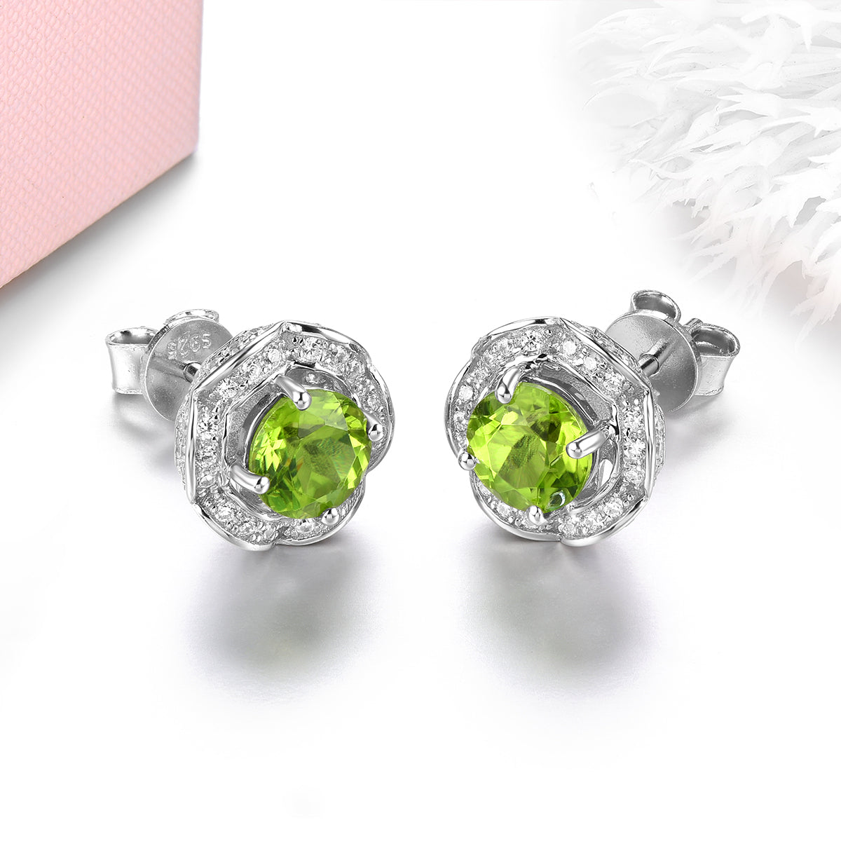 6mm Round Cut Natural Peridot Halo Stud Earrings - Premium Jewelry from Dazzling Delights - Just $97.95! Shop now at Dazzling Delights