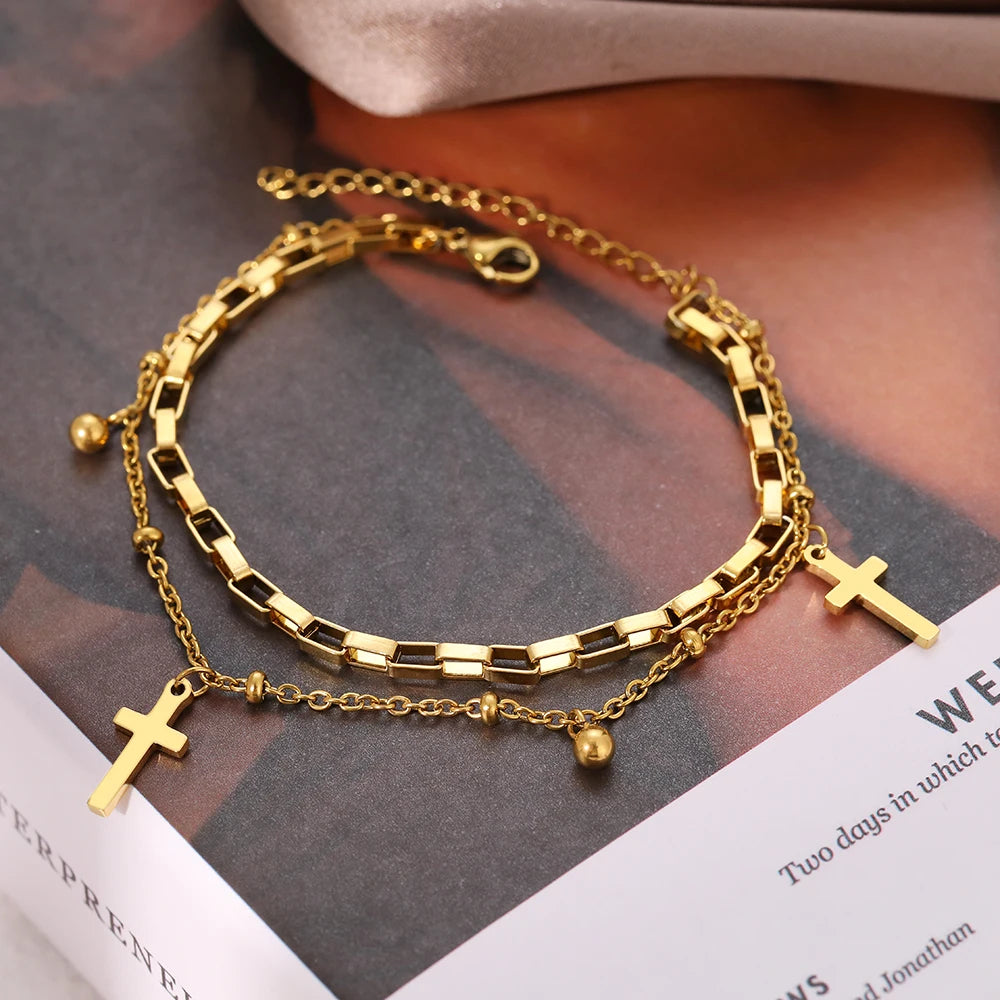 Titanium Cross Charm Bracelet - Premium Jewelry from Dazzling Delights - Just $28.95! Shop now at Dazzling Delights