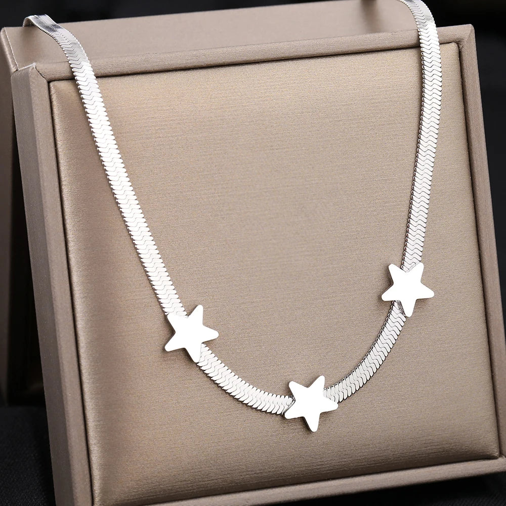 Titanium Star Herringbone Choker Necklace - Premium Jewelry from Dazzling Delights - Just $29.95! Shop now at Dazzling Delights