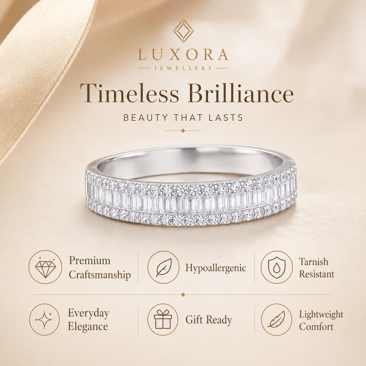 Emerald & Round Brilliant Moissanite Triple-Row Wedding Band