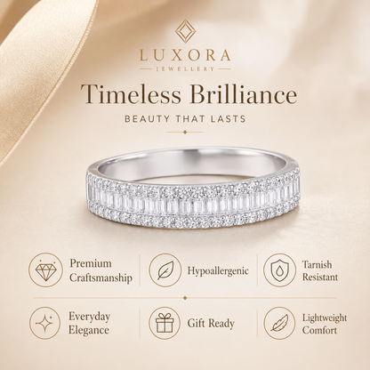 Emerald & Round Brilliant Moissanite Triple-Row Wedding Band