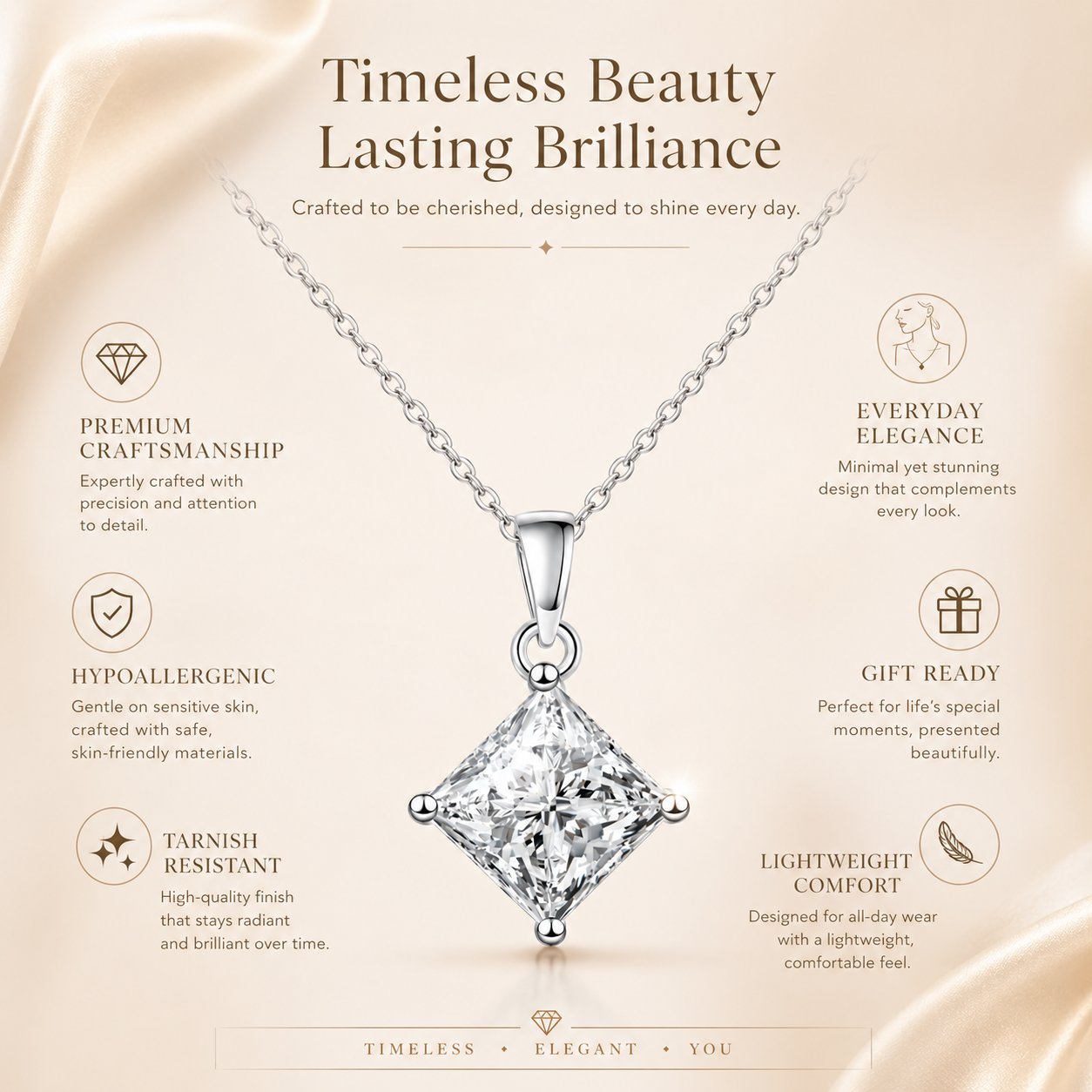 Colar com pingente de gota de moissanite com corte princesa 