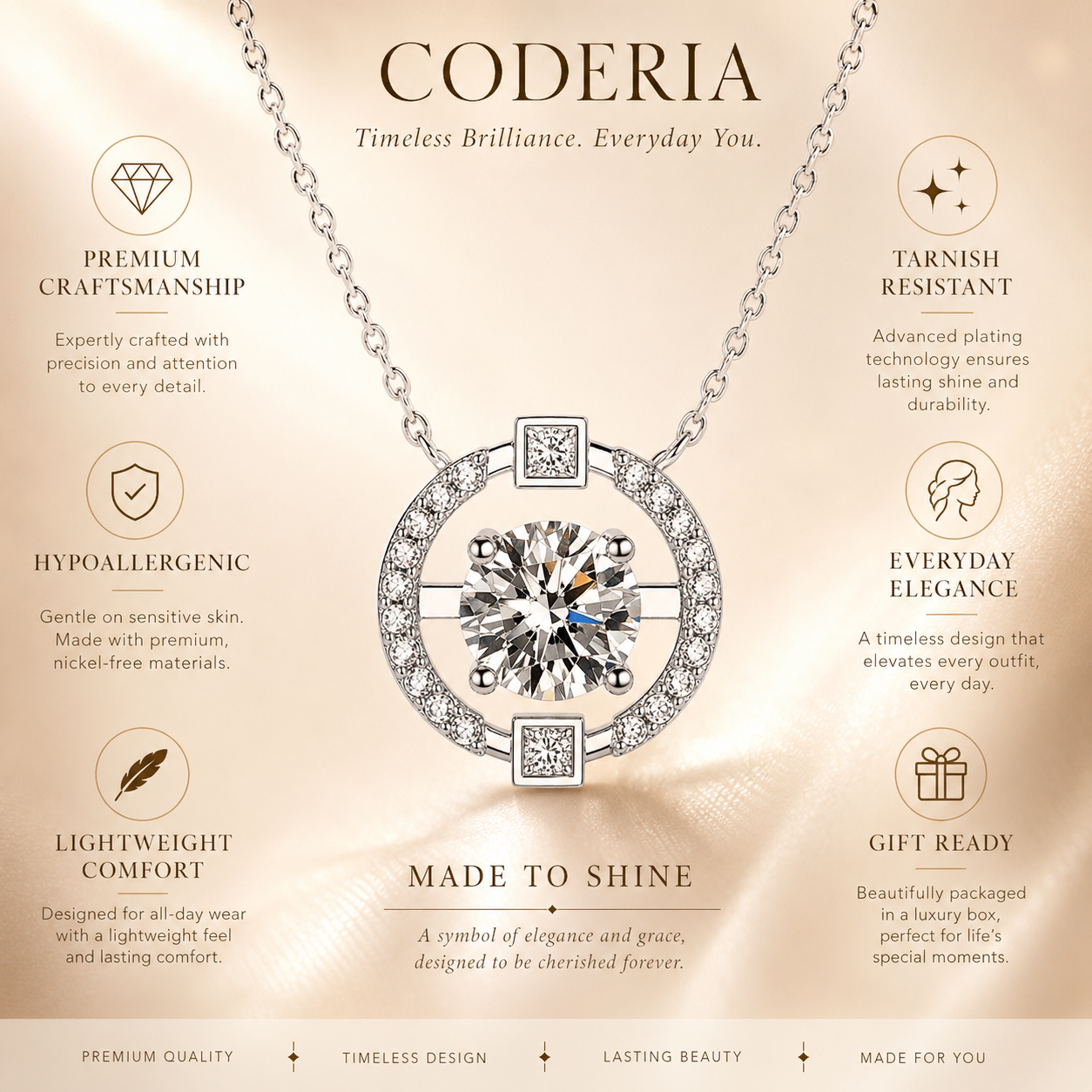 Colar redondo com pingente de moissanite com corte brilhante 