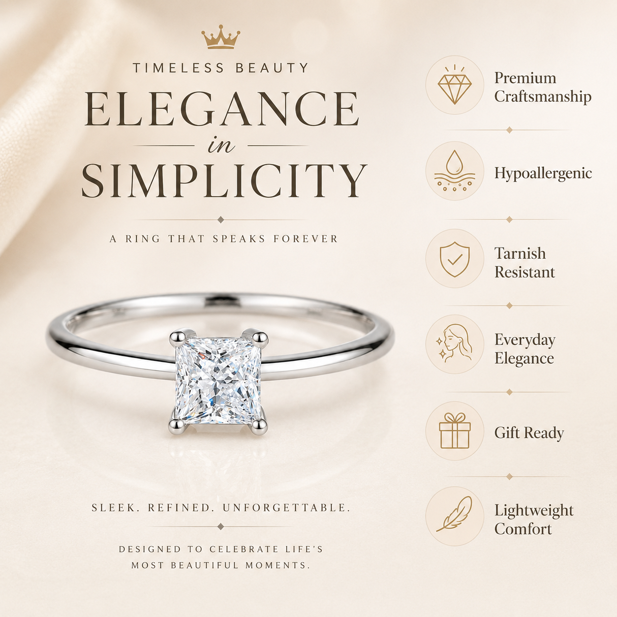 Anillo de compromiso con moissanita y solitario de talla princesa de 4,5 mm 