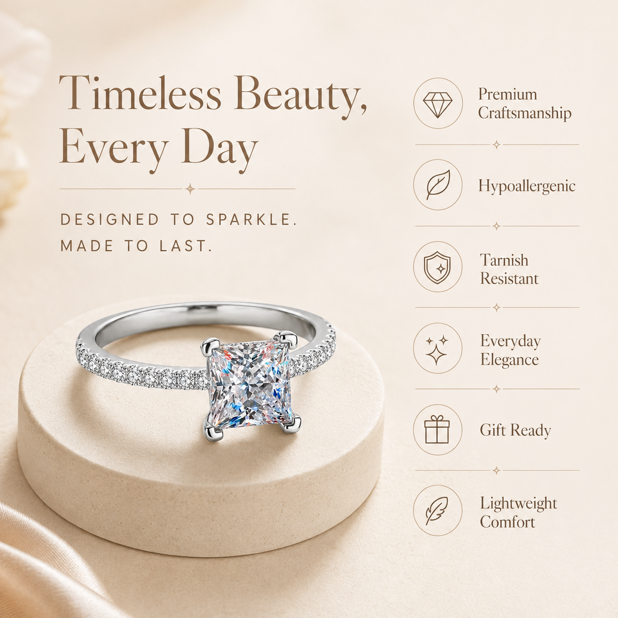 Anel Moissanite Corte Princesa 