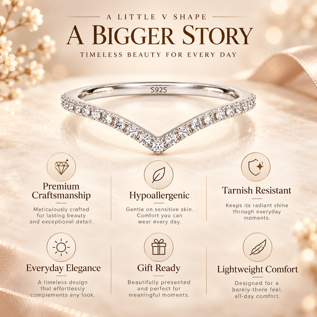 Moissanite Pavé Chevron Wedding Band
