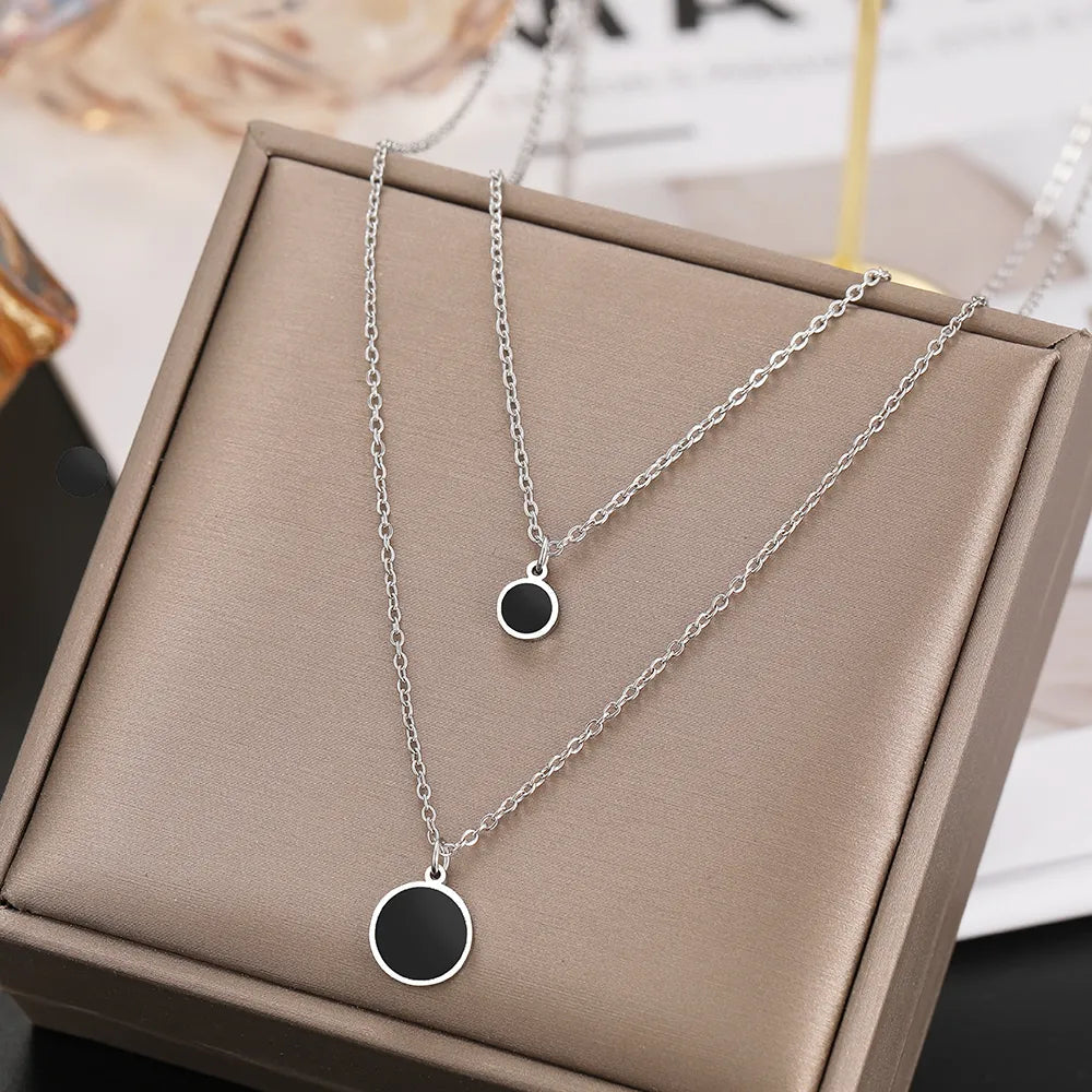 Titanium Black Disk Double Pendant Necklace - Premium Jewelry from Dazzling Delights - Just $28.95! Shop now at Dazzling Delights
