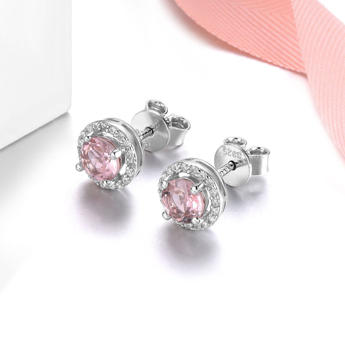 5mm Round Cut Natural Light Pink Tourmaline Halo Stud Earrings - Premium Jewelry from Dazzling Delights - Just $92.95! Shop now at Dazzling Delights