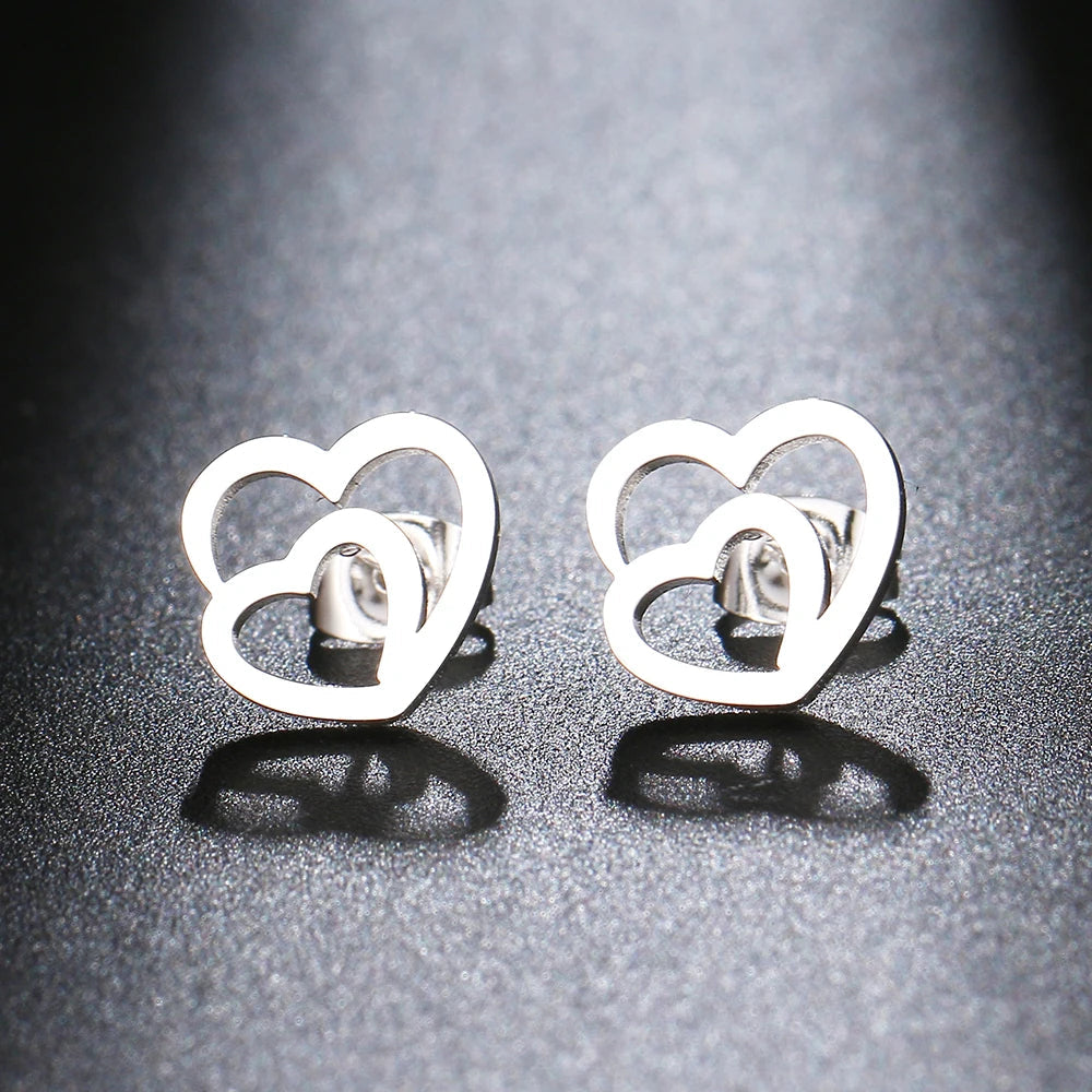 Titanium Double Heart Stud Earrings - Premium Jewelry from Dazzling Delights - Just $22.95! Shop now at Dazzling Delights
